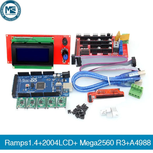 new Mega 2560 R3  1pcs RAMPS 1.4 Controller 5pcs A4988 Stepper Driver Module 1pcs 2004 controller for 3D Printer